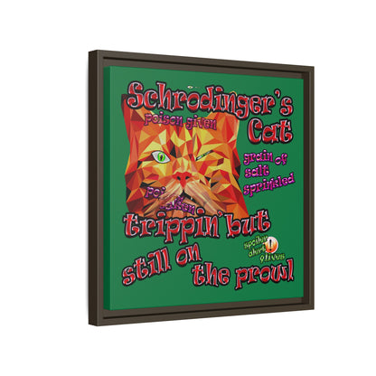 schrodinger's cat - framed canvas art (dark green)