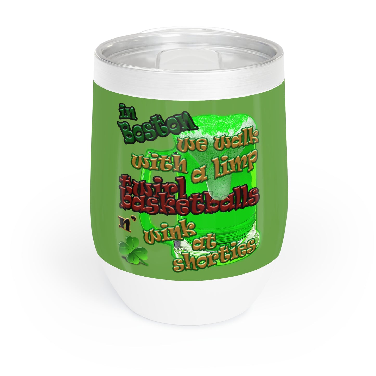 celtics logo - Chill Wine Tumbler (green)