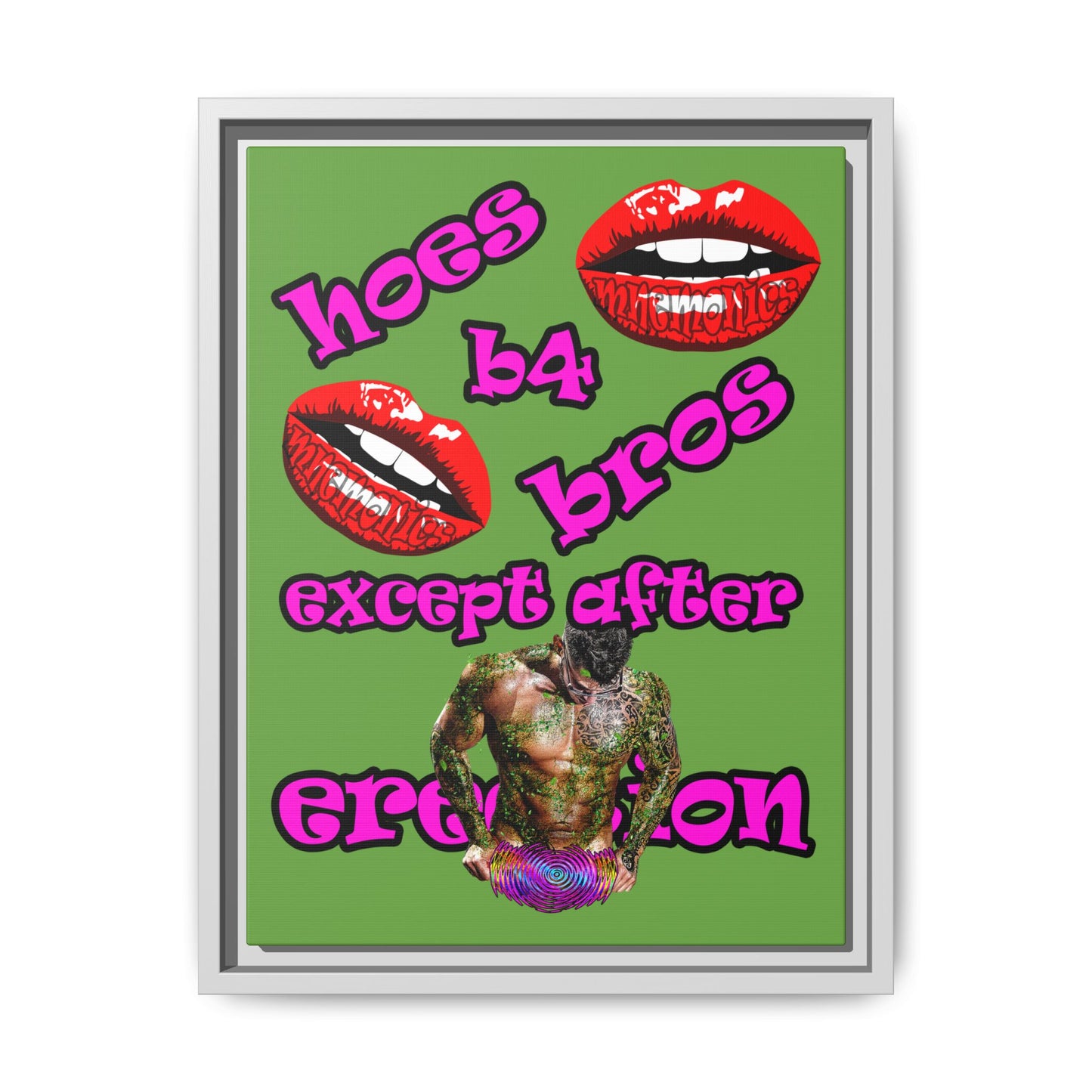 hoes b4 bros - framed canvas art (green)