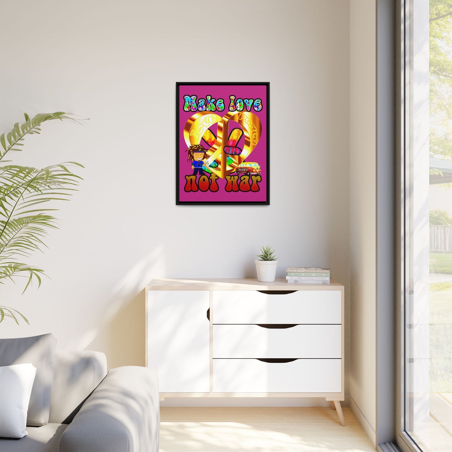 love peace - framed canvas art (pink)