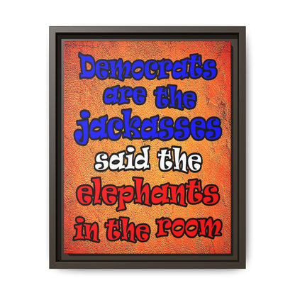 donkeys and elephants - framed canvas art (burnt orange)