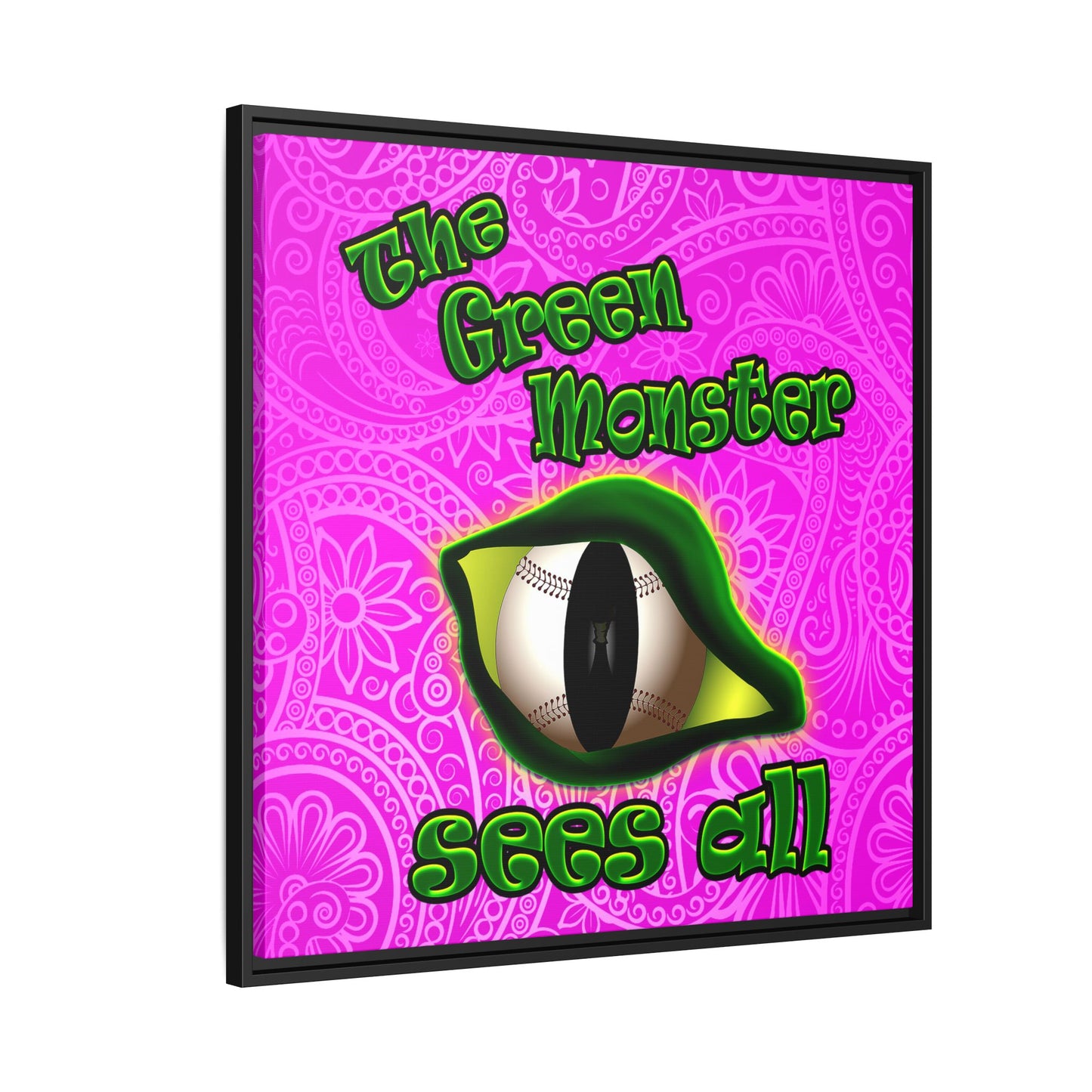 green monster - framed canvas art (pink swirl)