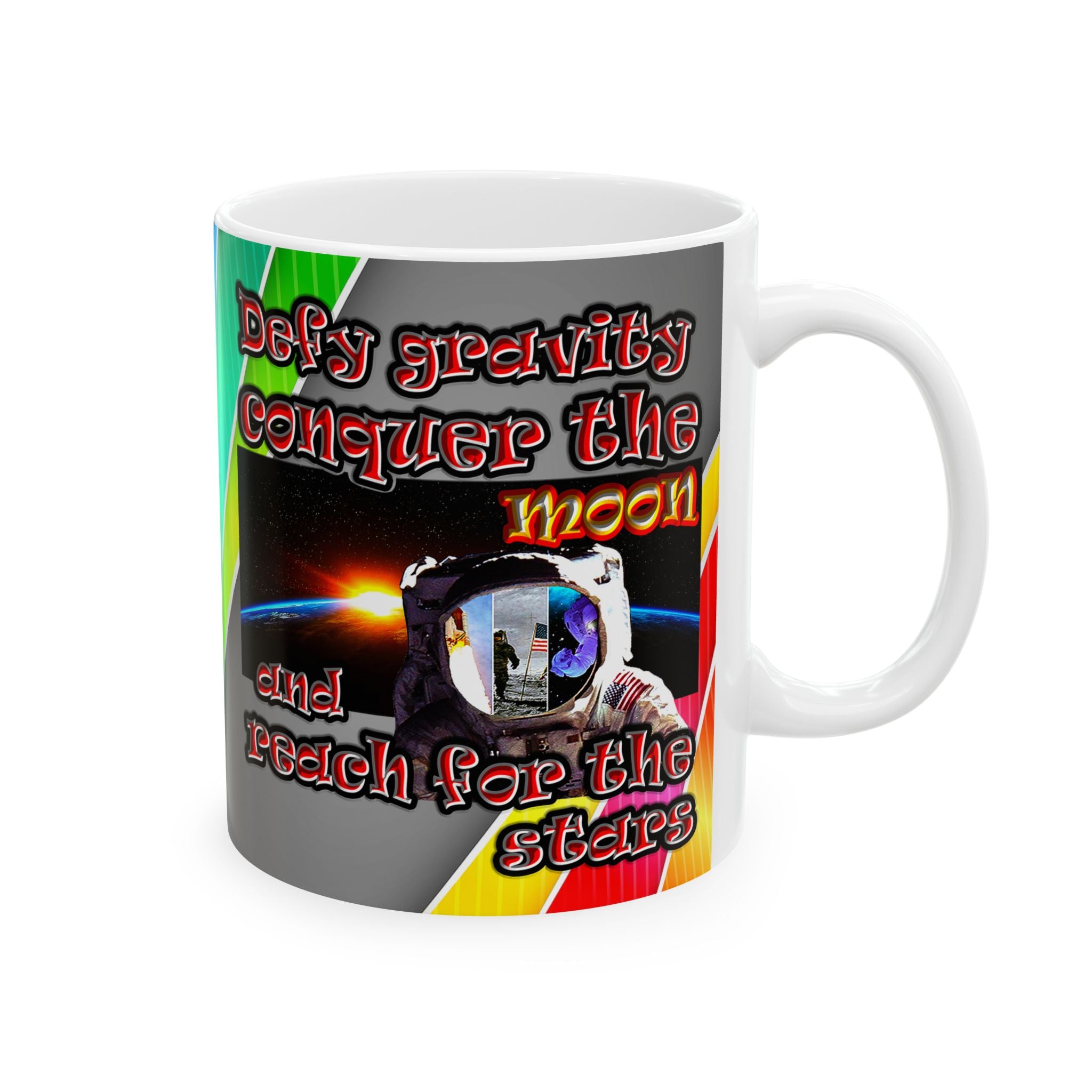 defy conquer reach - White Mug (rainbow split)