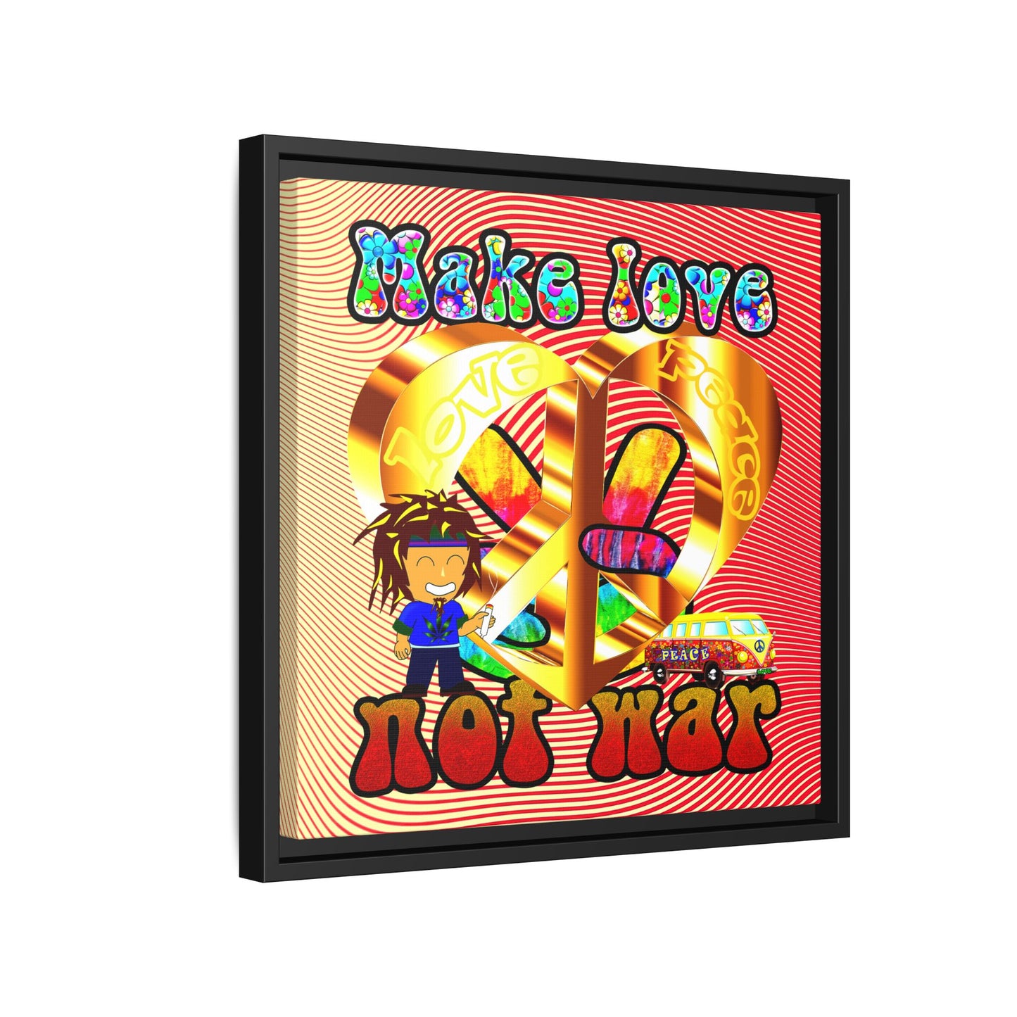 love peace - framed canvas art (yellow-orange wave)