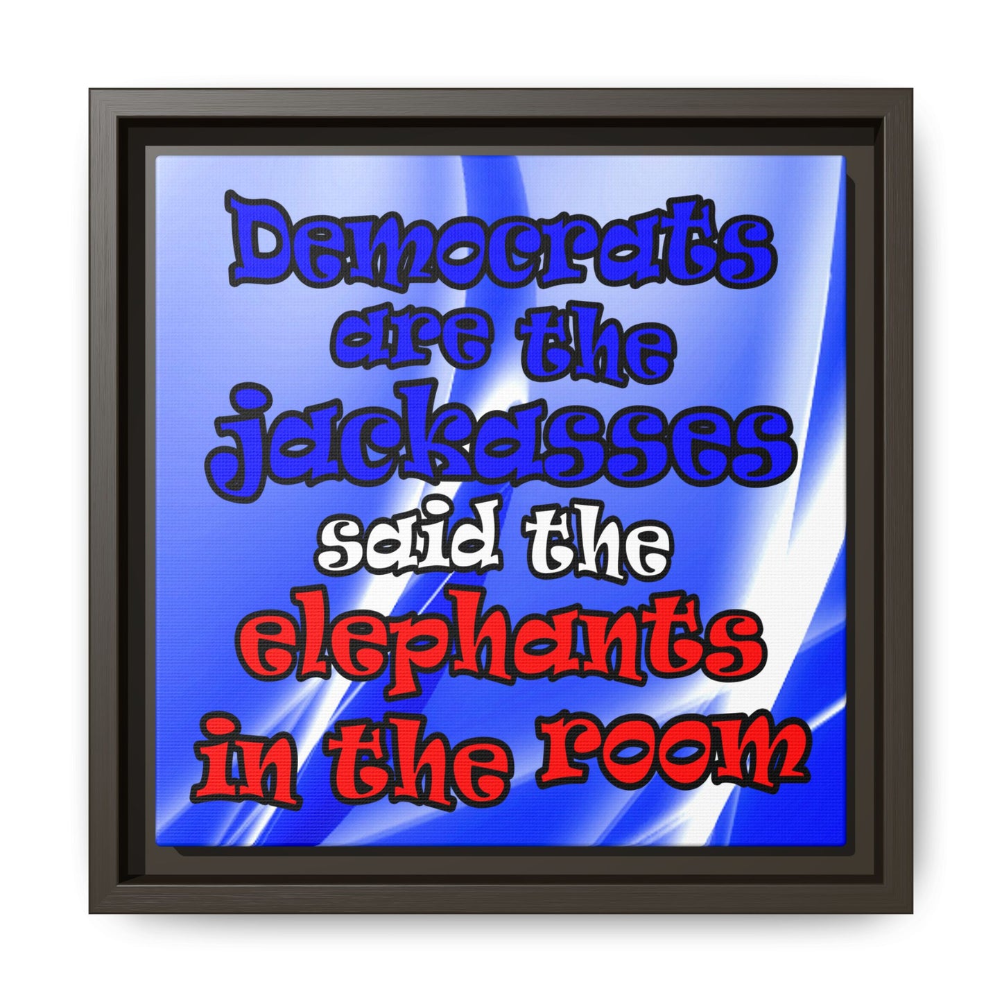 donkeys and elephants - framed canvas art (blue-white wave)