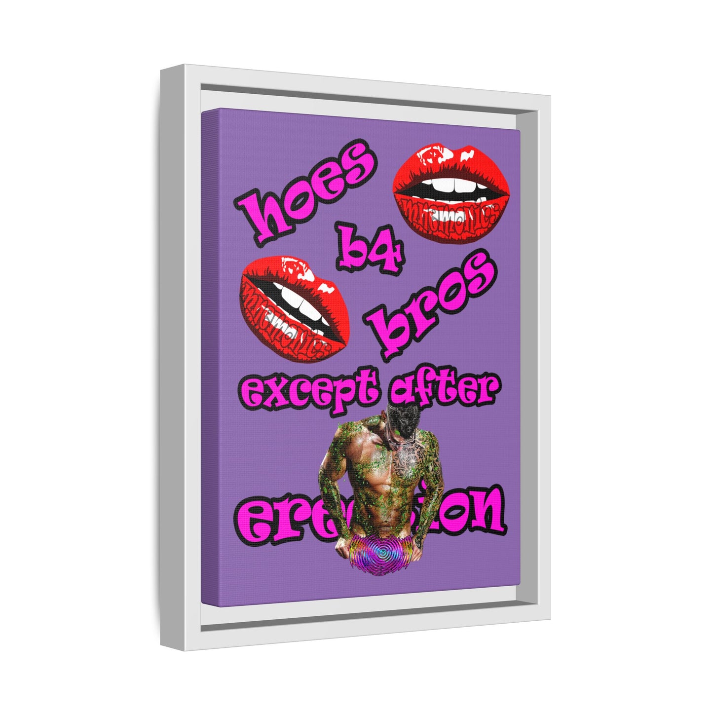 hoes b4 bros - framed canvas art (light purple)