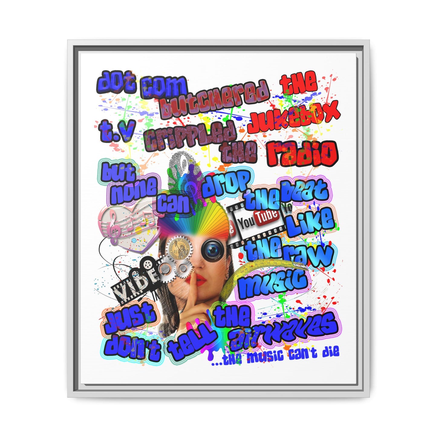 drop the beat - framed canvas art (white)