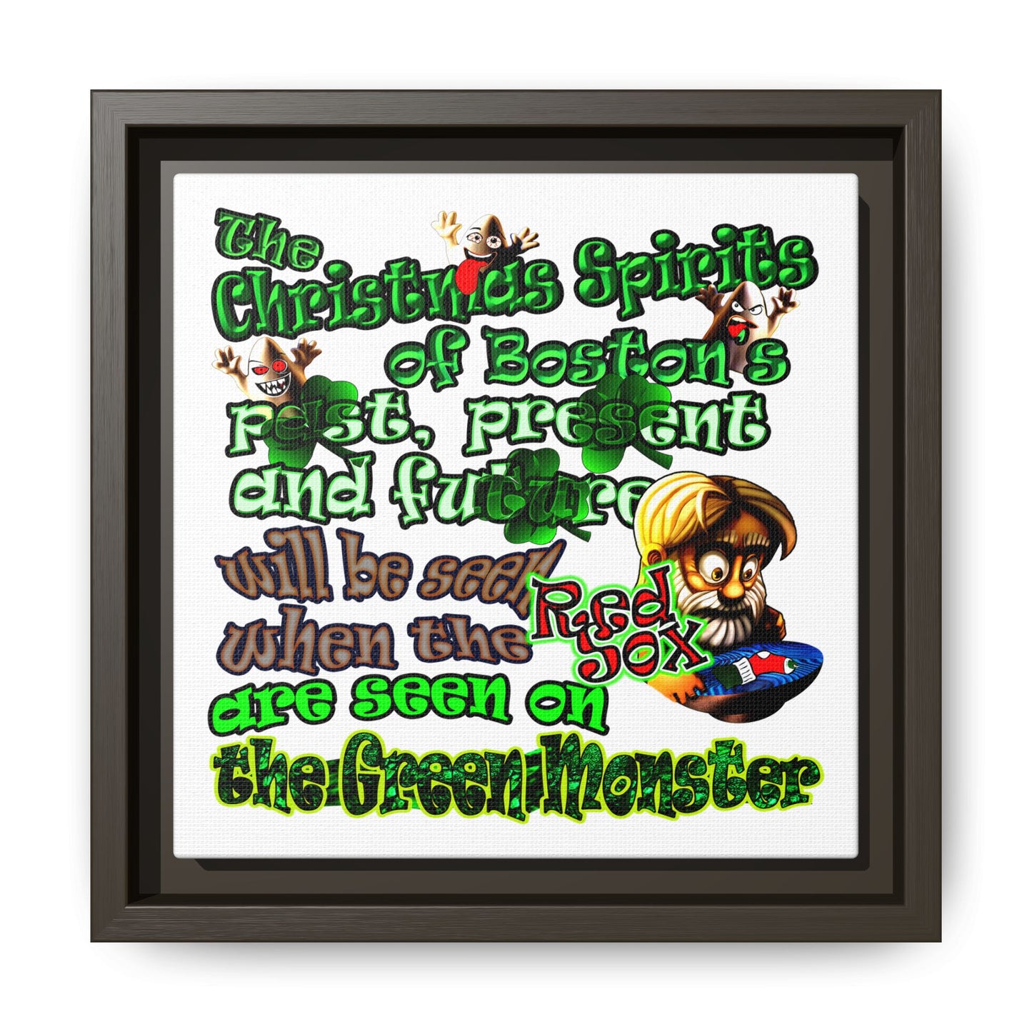 christmas spirits of boston - framed canvas art (white)