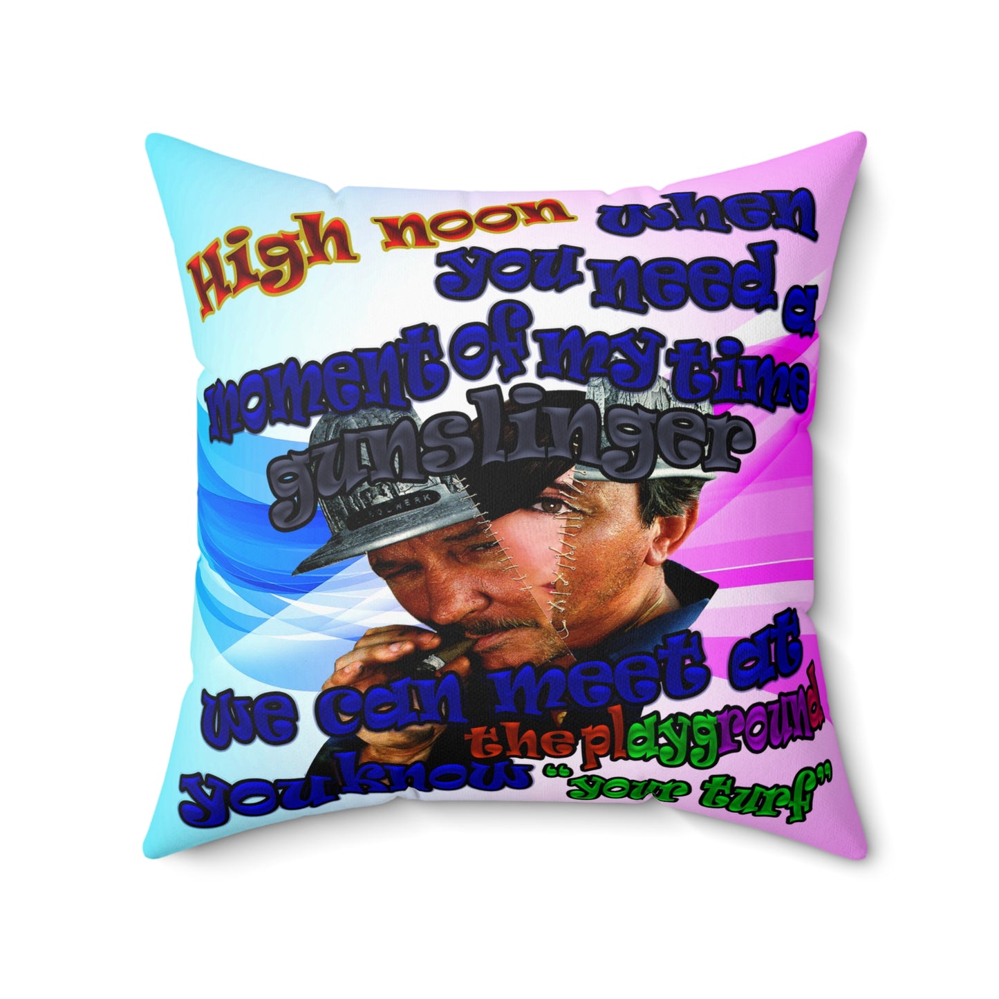 high noon - Spun Polyester Square Pillow - (light blue-pink wave)