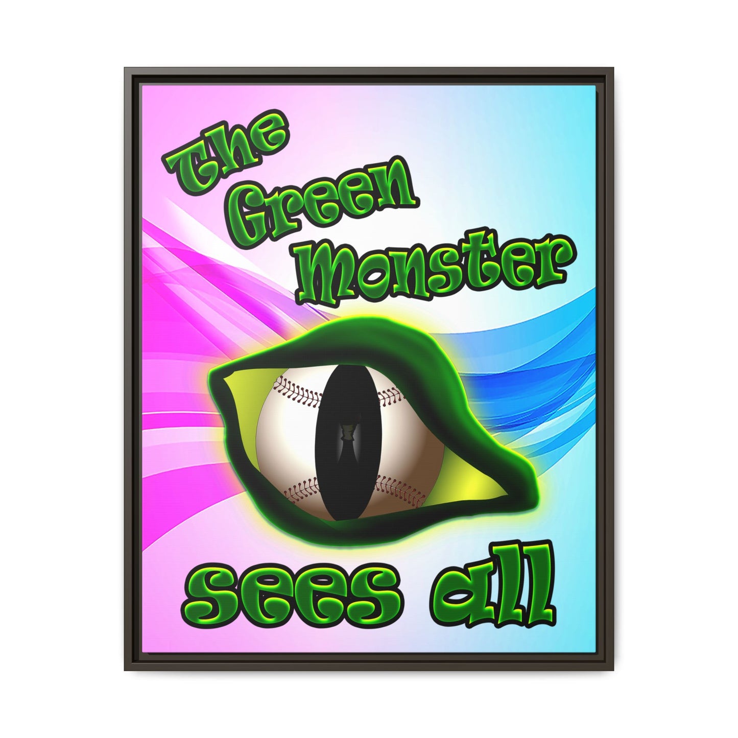 green monster - framed canvas art (light blue-pink wave)
