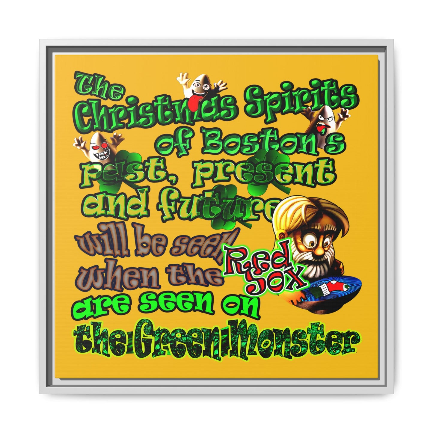 christmas spirits of boston - framed canvas art (yellow)