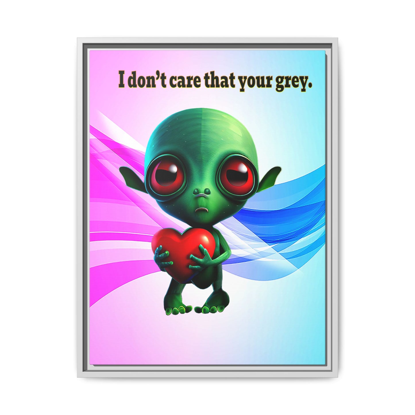 I don't care that your grey - framed canvas art (light blue-pink wave)