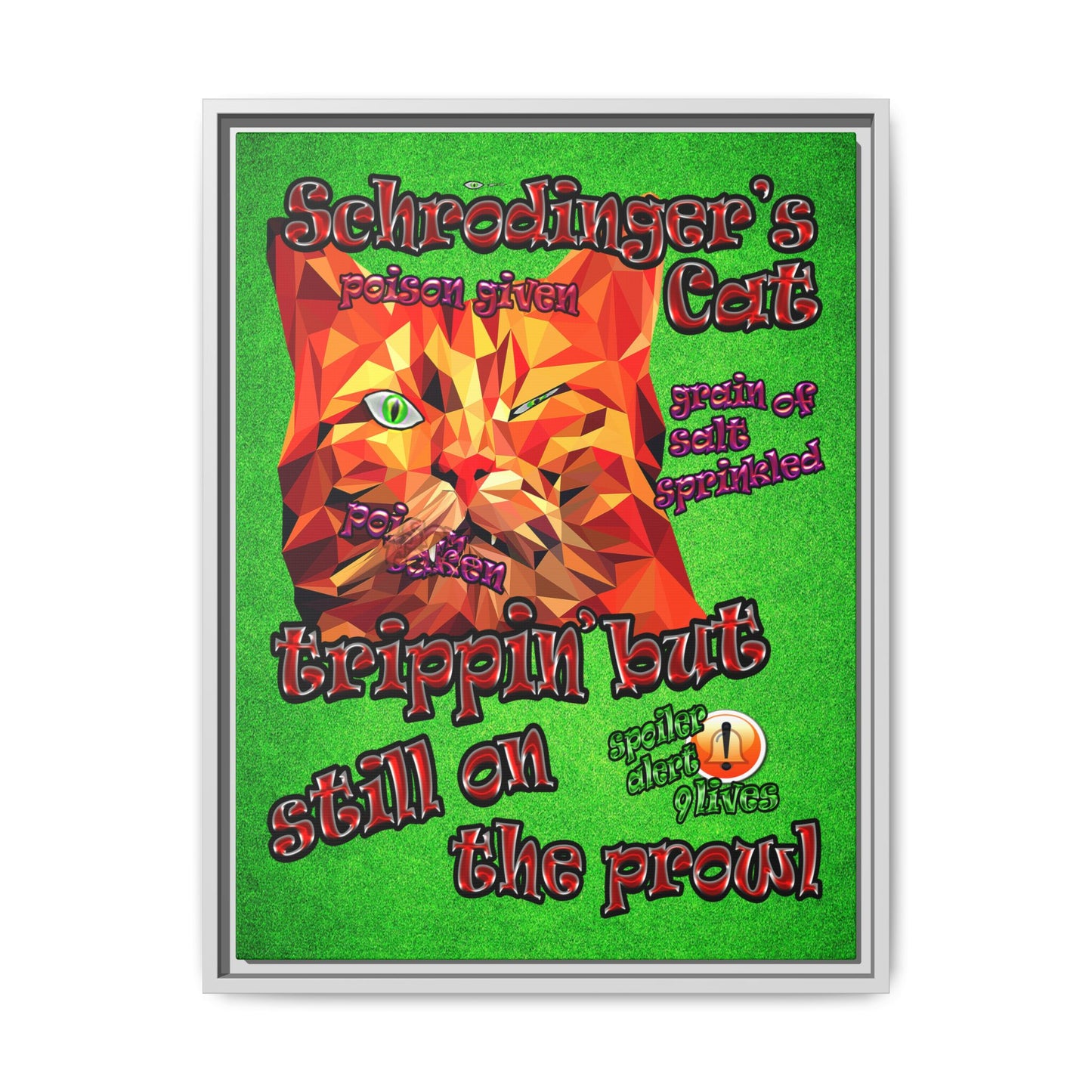 schrodinger's cat - framed canvas art (green turf)