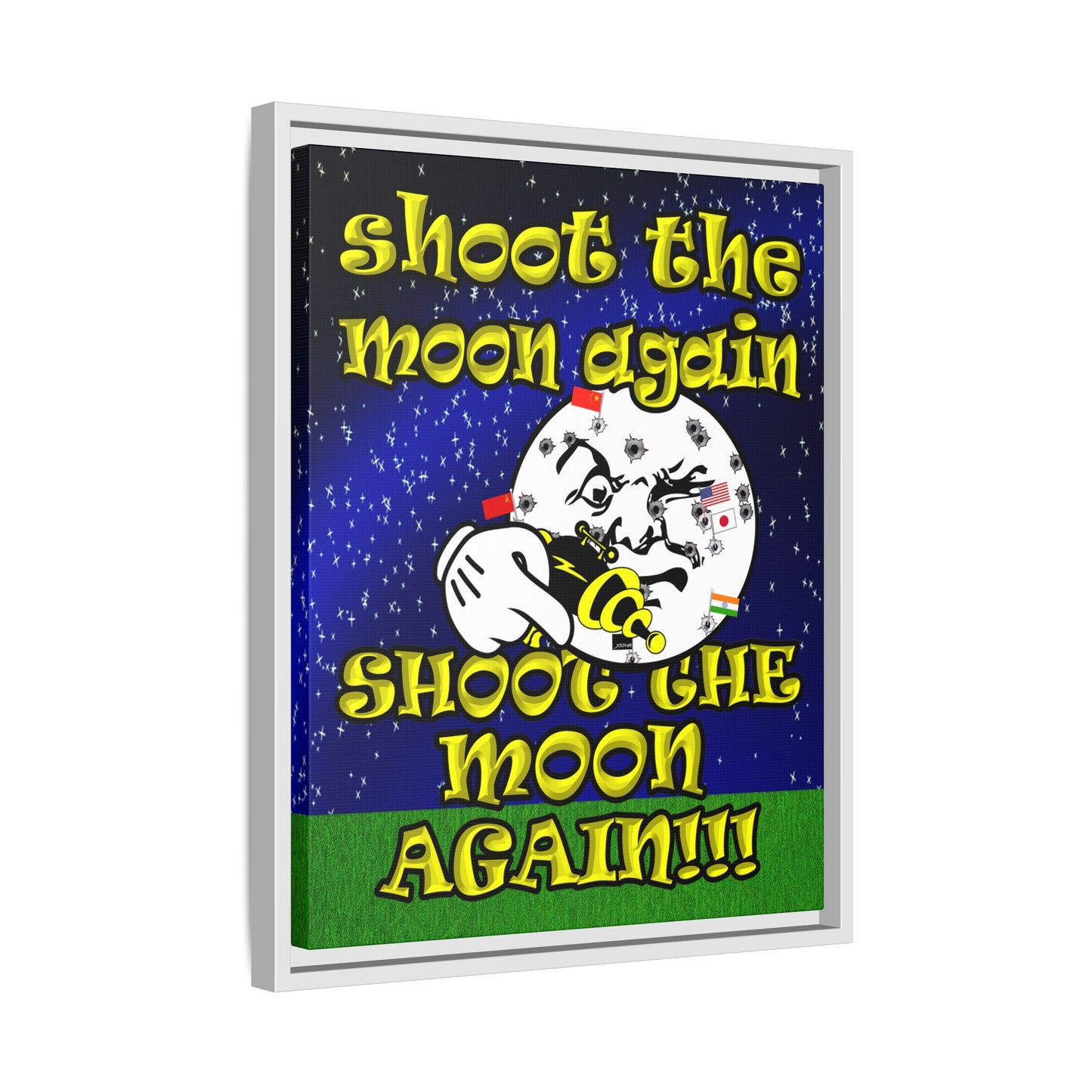 shoot the moon again - framed canvas art ('snoops' background)