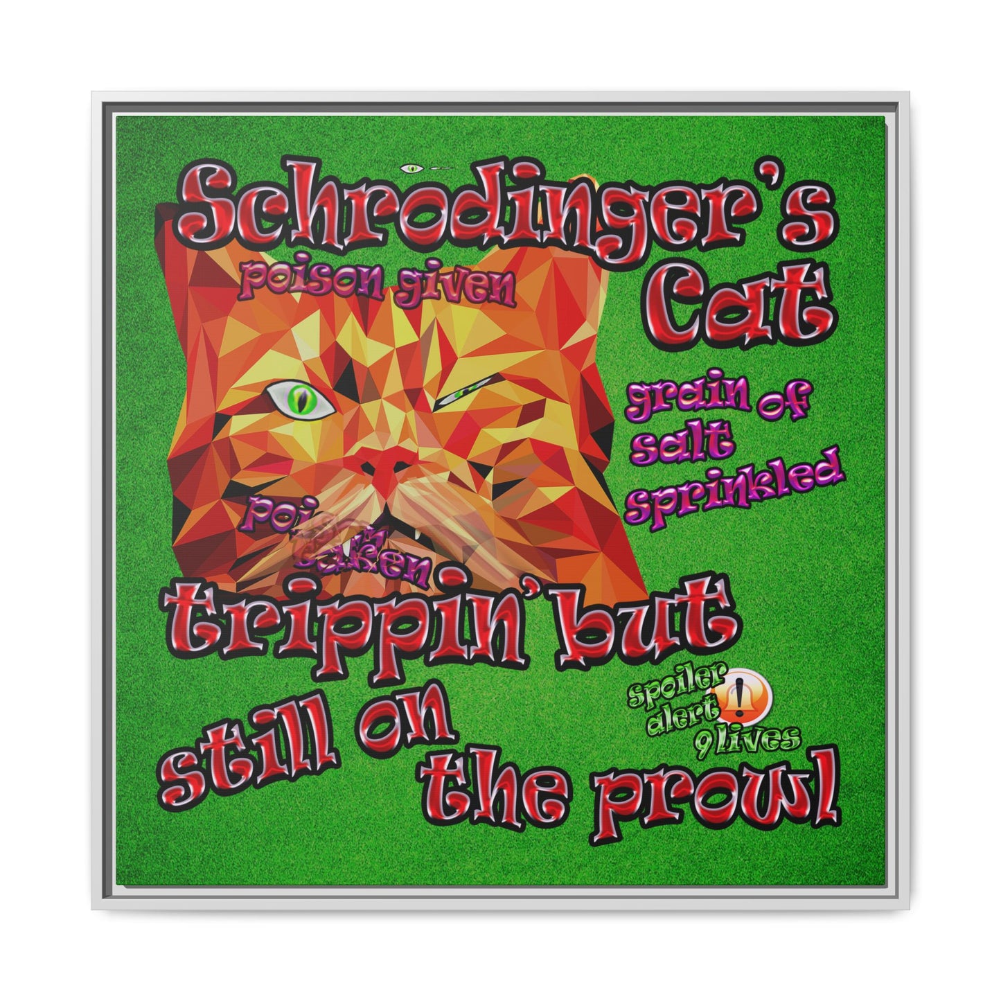 schrodinger's cat - framed canvas art (green turf)