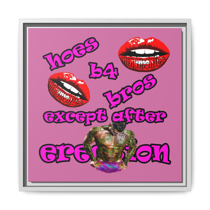 hoes b4 bros - framed canvas art (light pink)