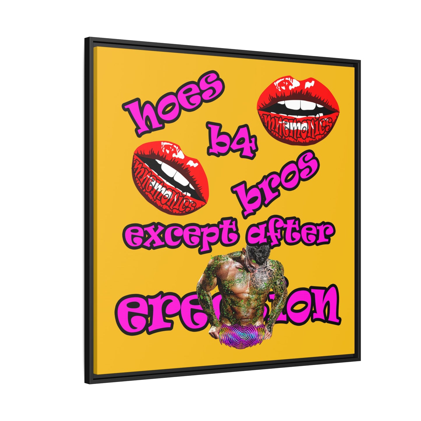 hoes b4 bros - framed canvas art (yellow)