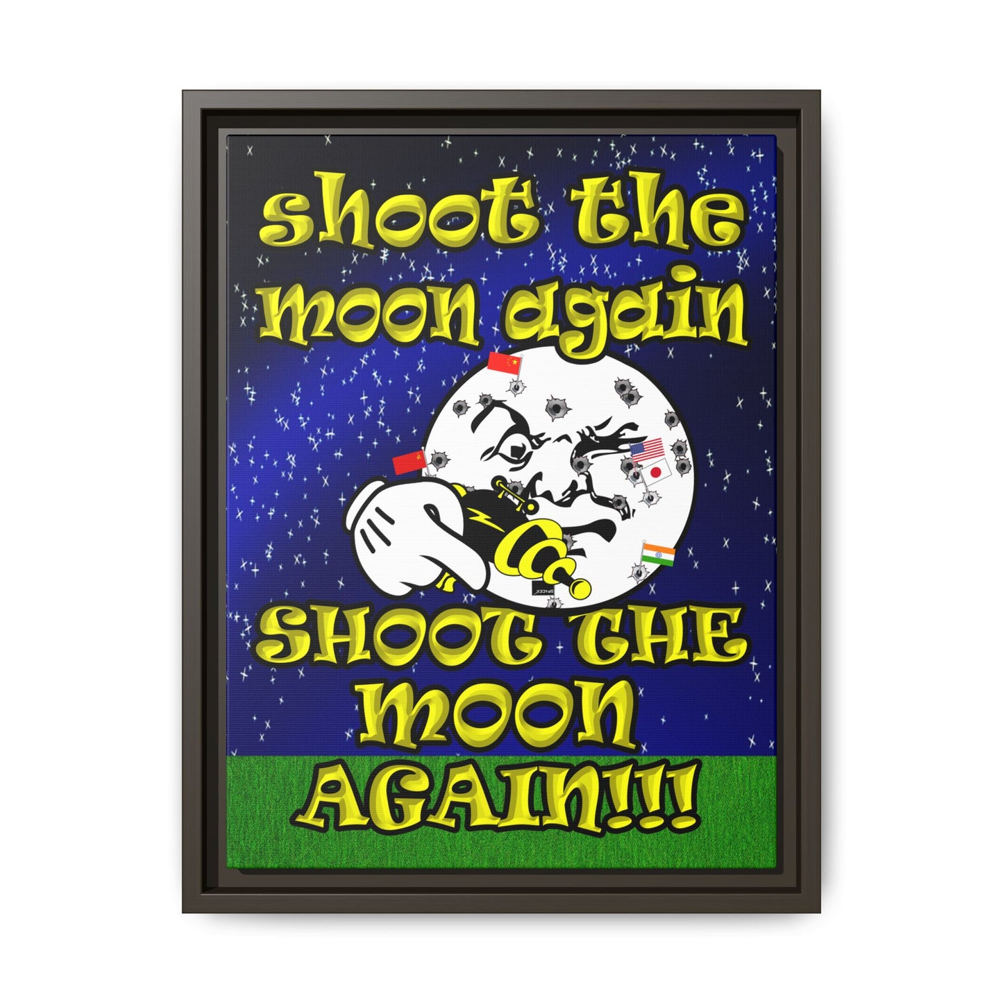 shoot the moon again - framed canvas art ('snoops' background)