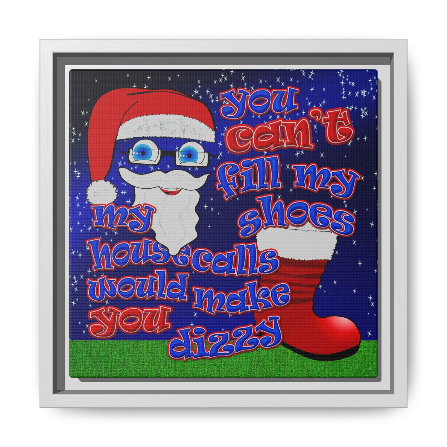 santa's shoes - framed canvas art ('snoops' background)