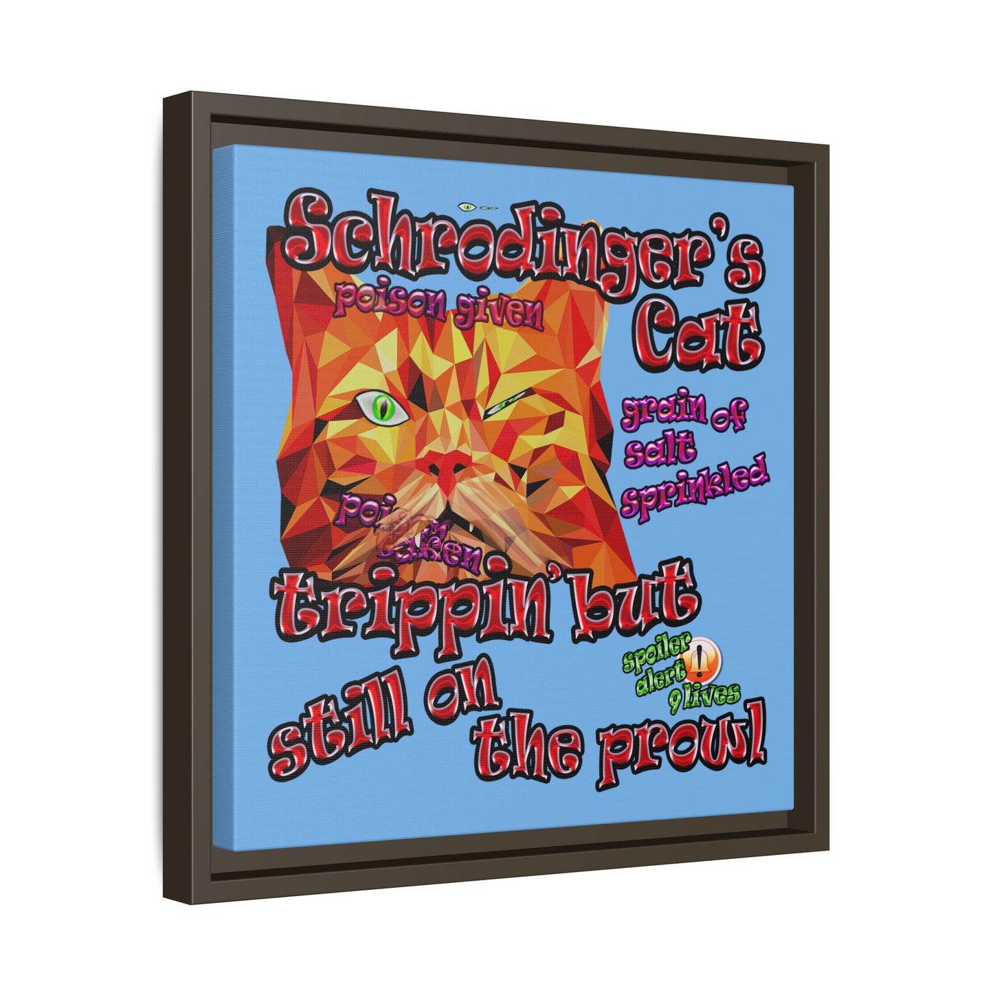 schrodinger's cat - framed canvas art (light blue)