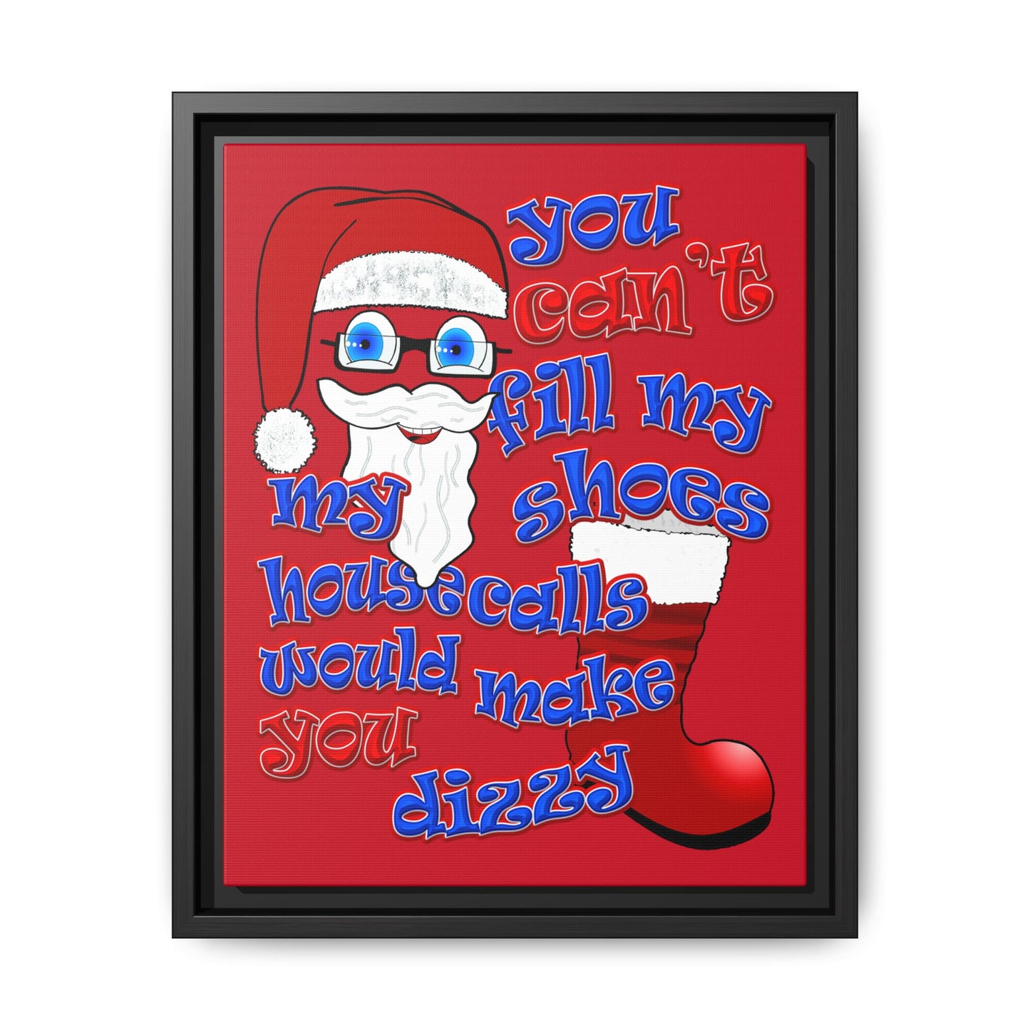 santa's shoes - framed canvas art (dark red)