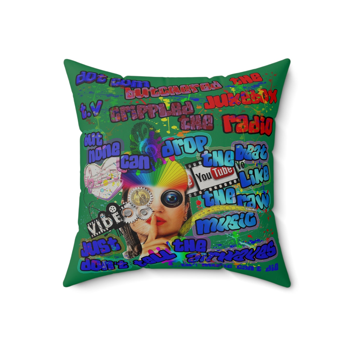 drop the beat - Faux Suede Square Pillow - (dark green)