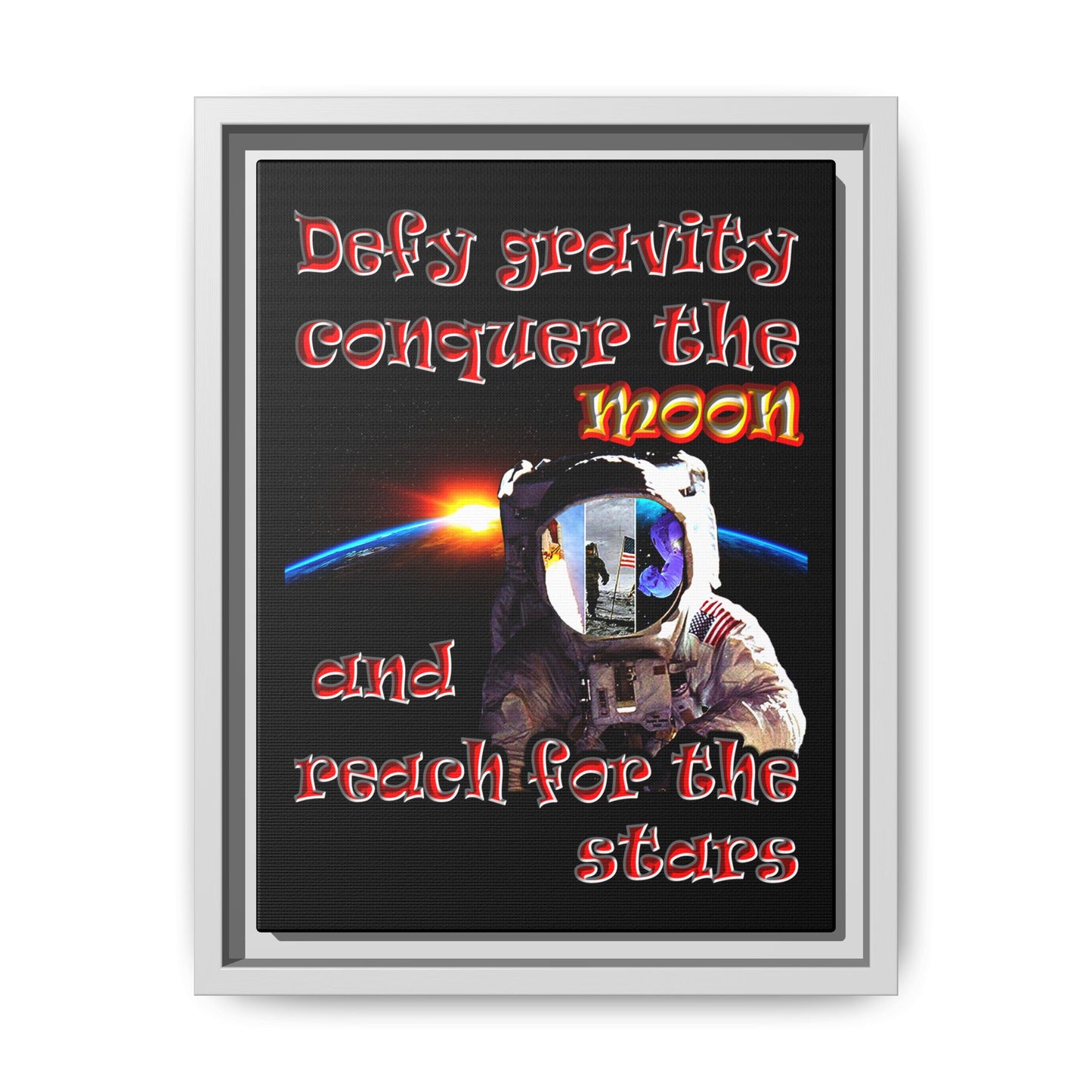 defy conquer reach - framed canvas art (black)