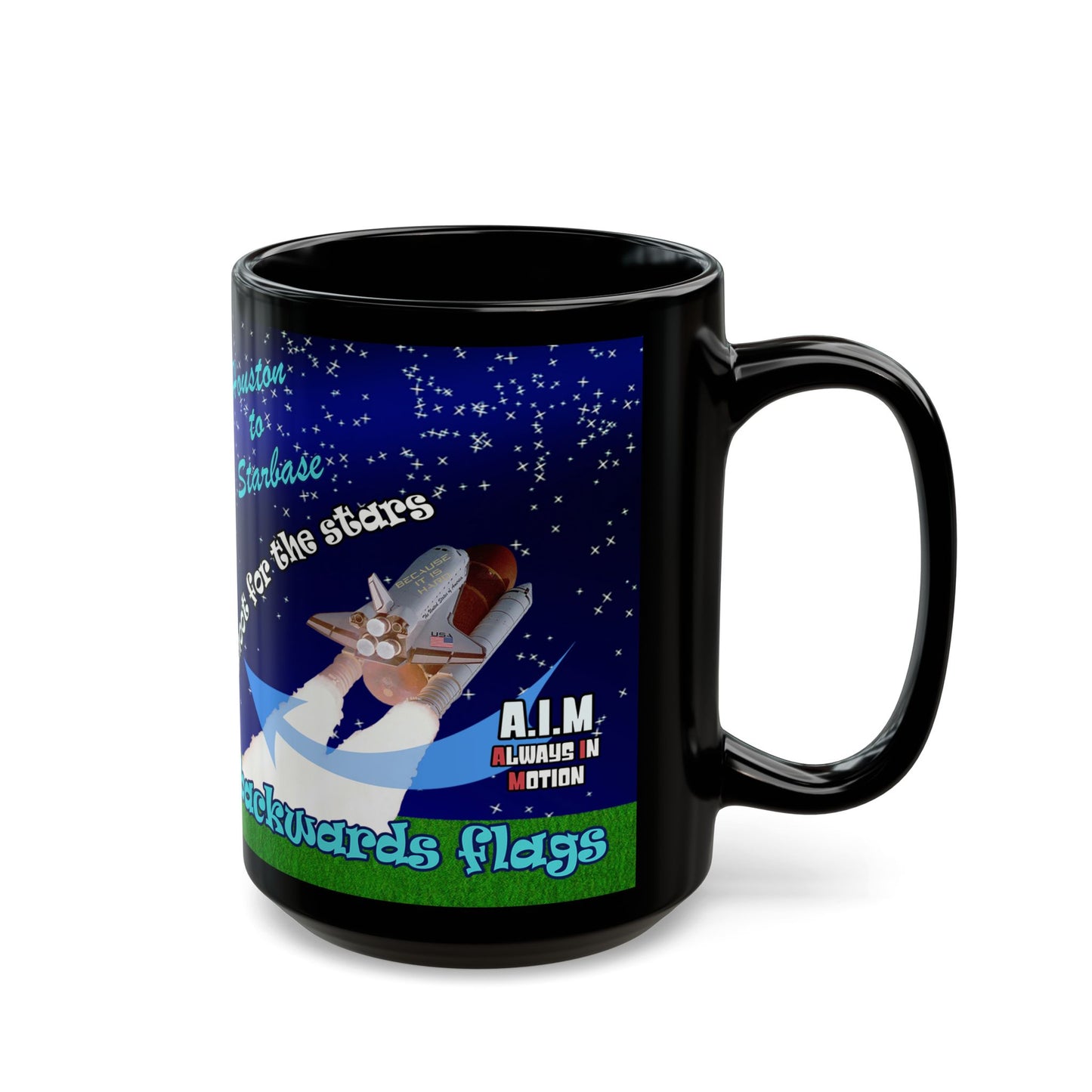 shoot for the stars - Black Mug ('snoops' background)