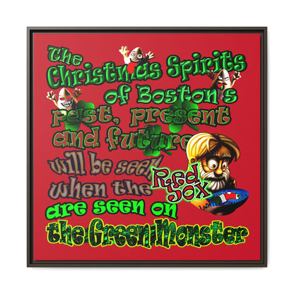 christmas spirits of boston - framed canvas art (dark red)