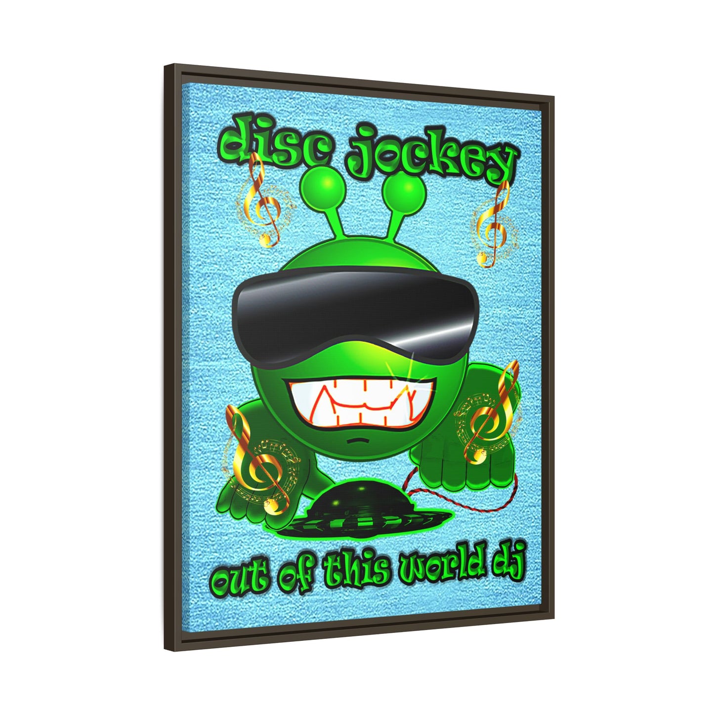 disc jockey - framed canvas art (faded blue)