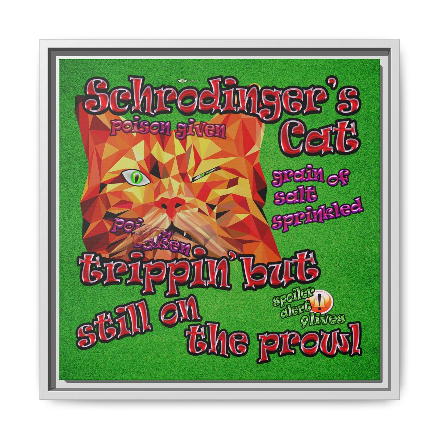 schrodinger's cat - framed canvas art (green turf)