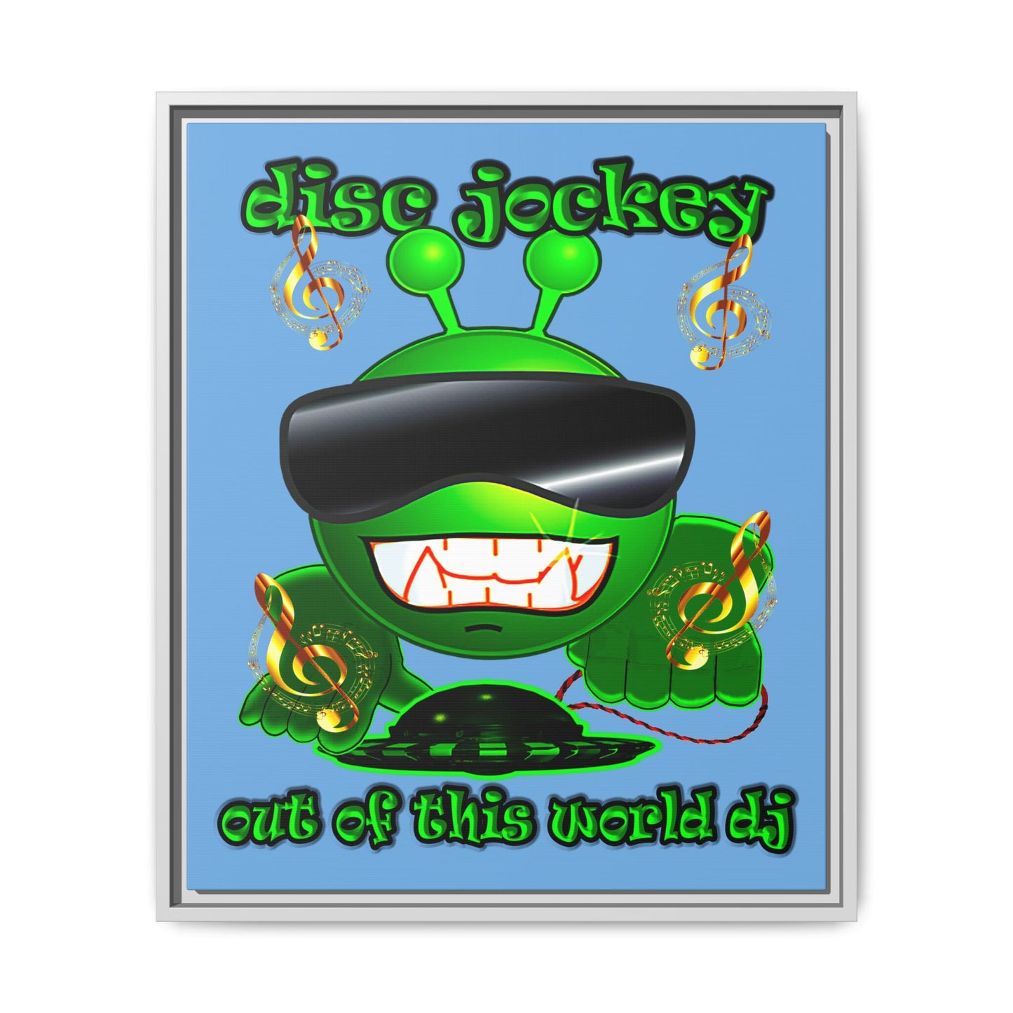 disc jockey - framed canvas art (light blue)