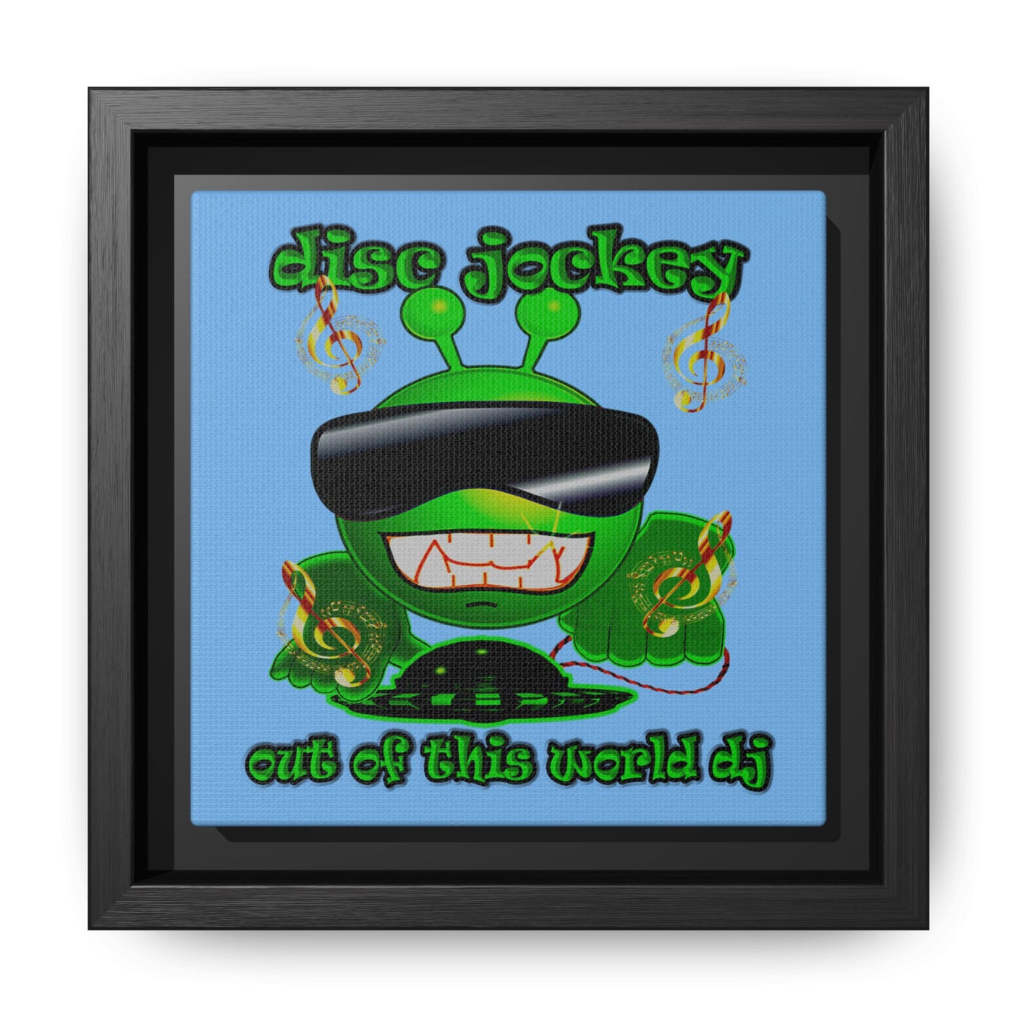 disc jockey - framed canvas art (light blue)