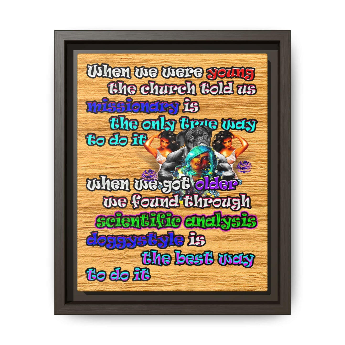 doggystyle - framed canvas art (butterscotch wood finish)