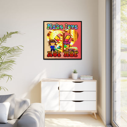 love peace - framed canvas art (yellow-orange wave)