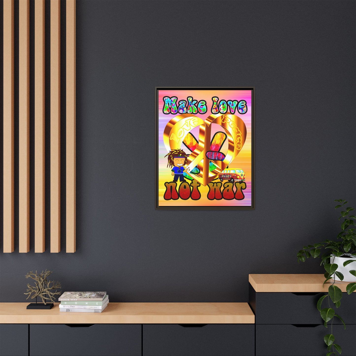love peace - framed canvas art (color blur)