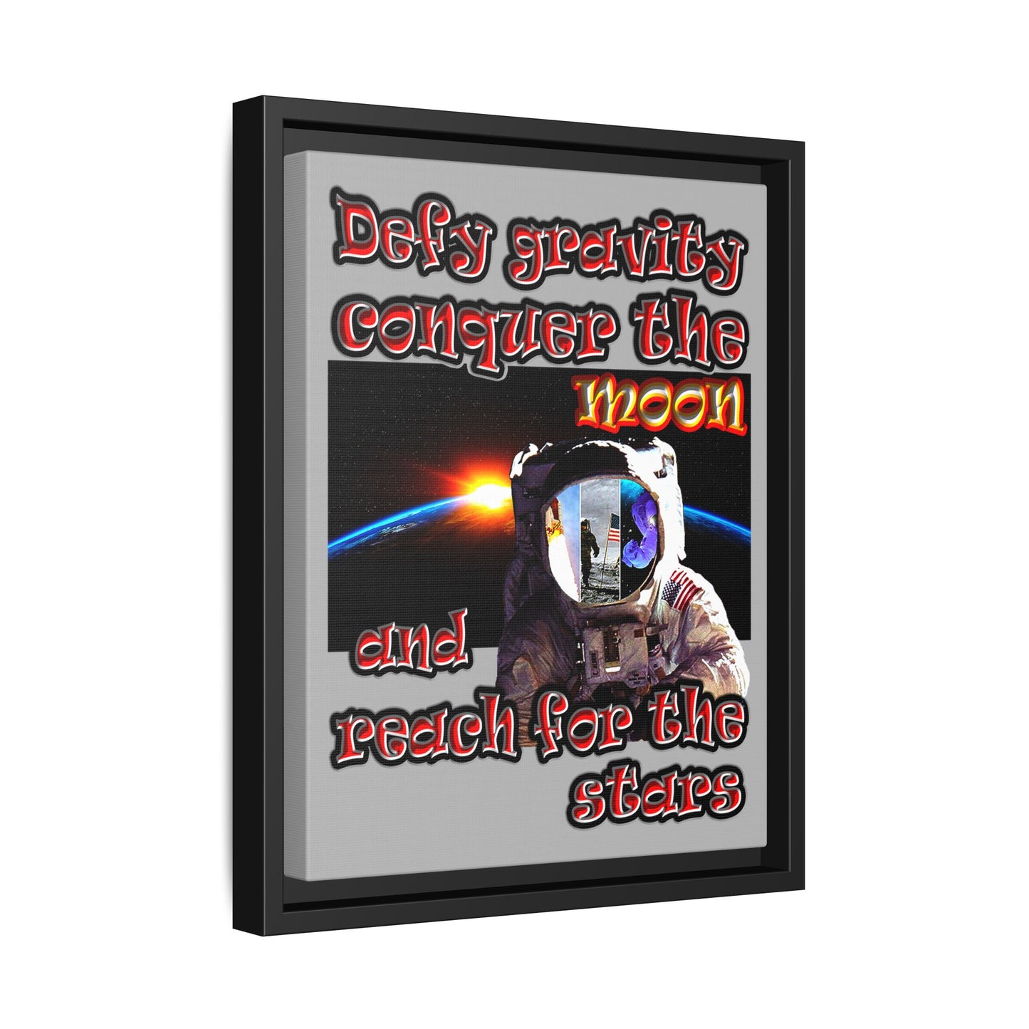 defy conquer reach - framed canvas art (light grey)