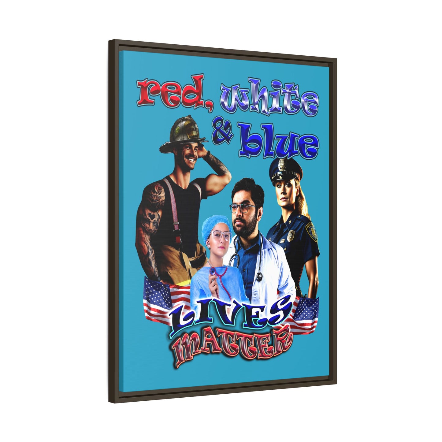 rw&b lives matter - framed canvas art (turquoise)