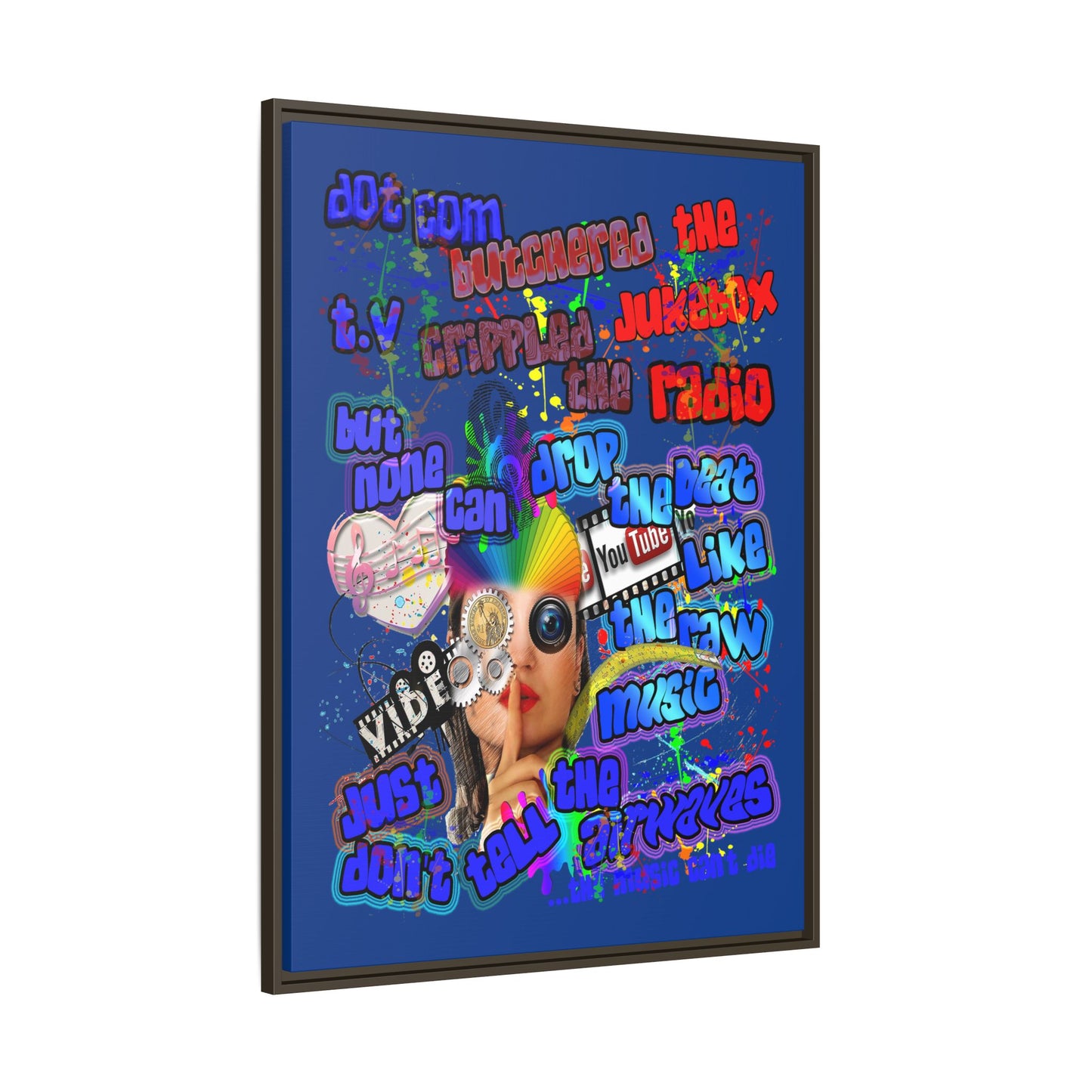 drop the beat - framed canvas art (dark blue)