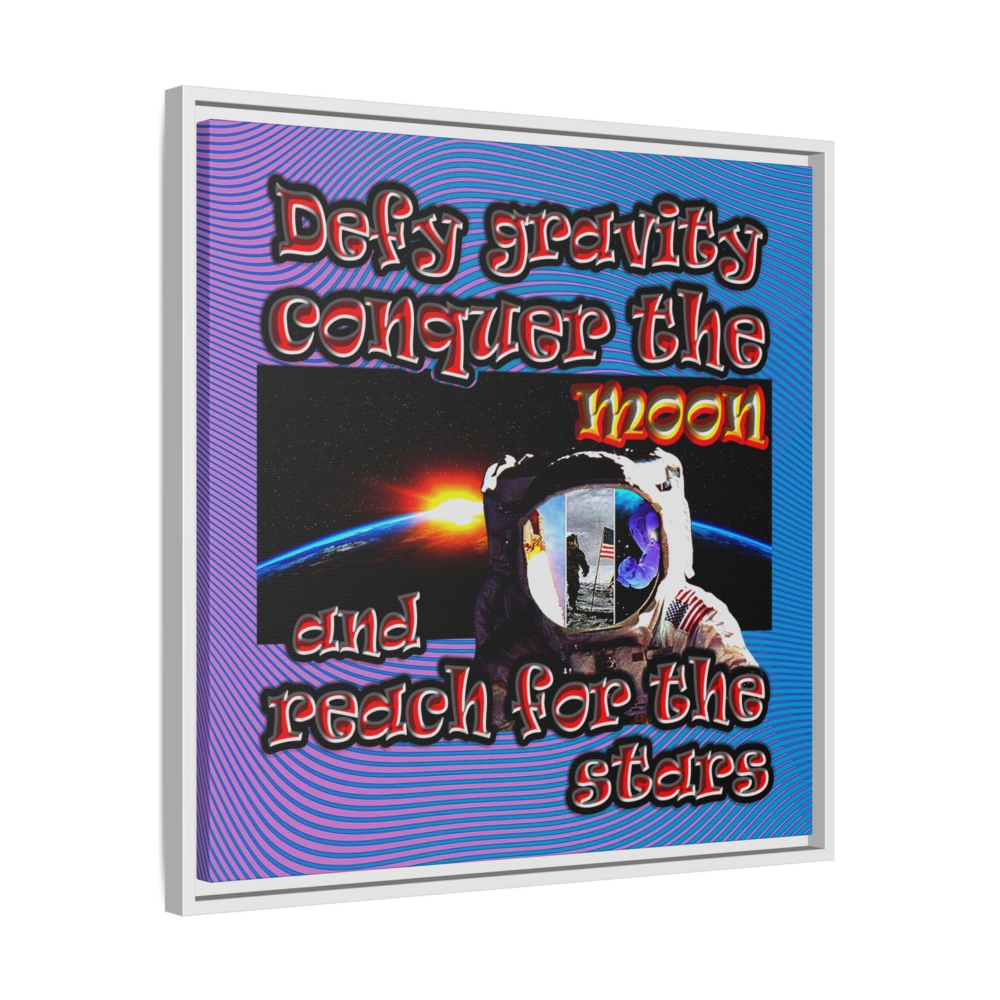 defy conquer reach - framed canvas art (light blue-purple wave)