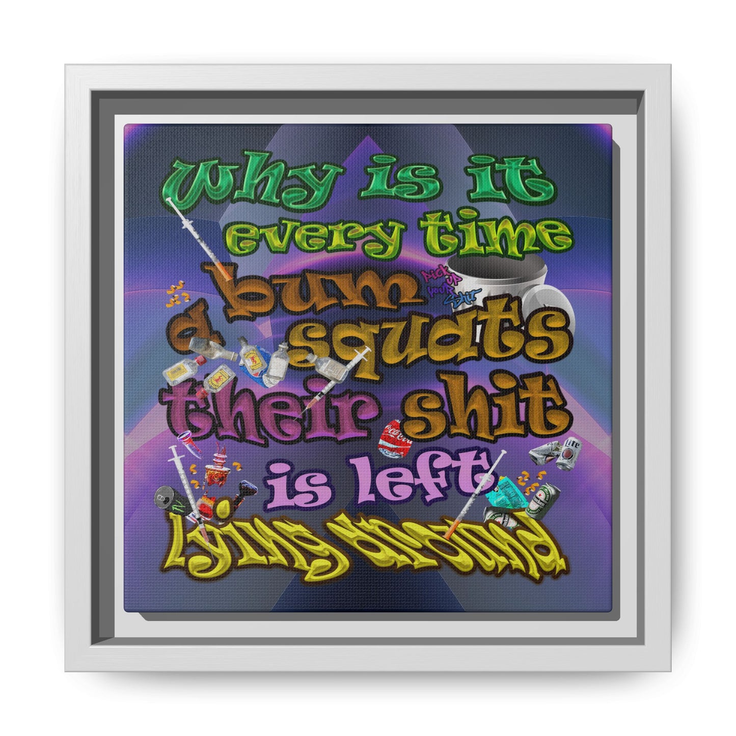 the bum's shit - framed canvas art (grey-pink wave)