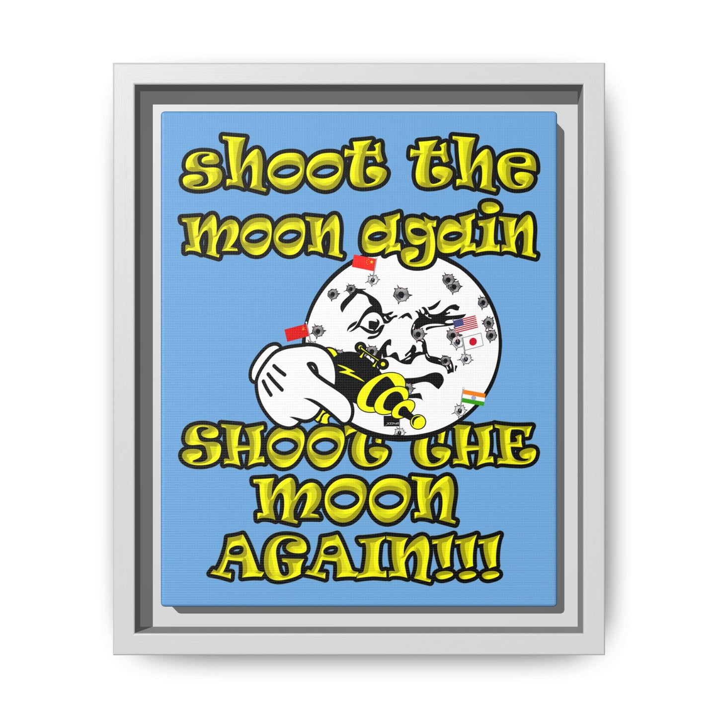 shoot the moon again - framed canvas art (light blue)