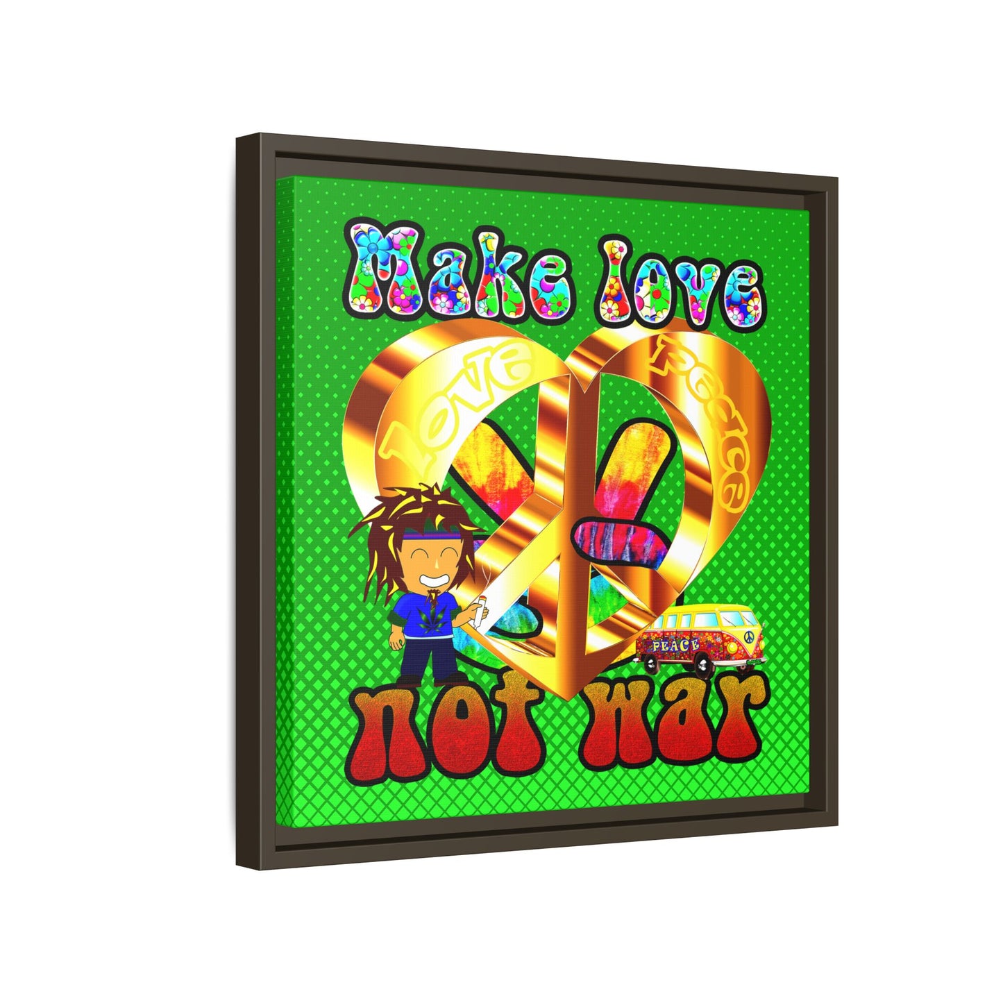 love peace - framed canvas art (logo green)