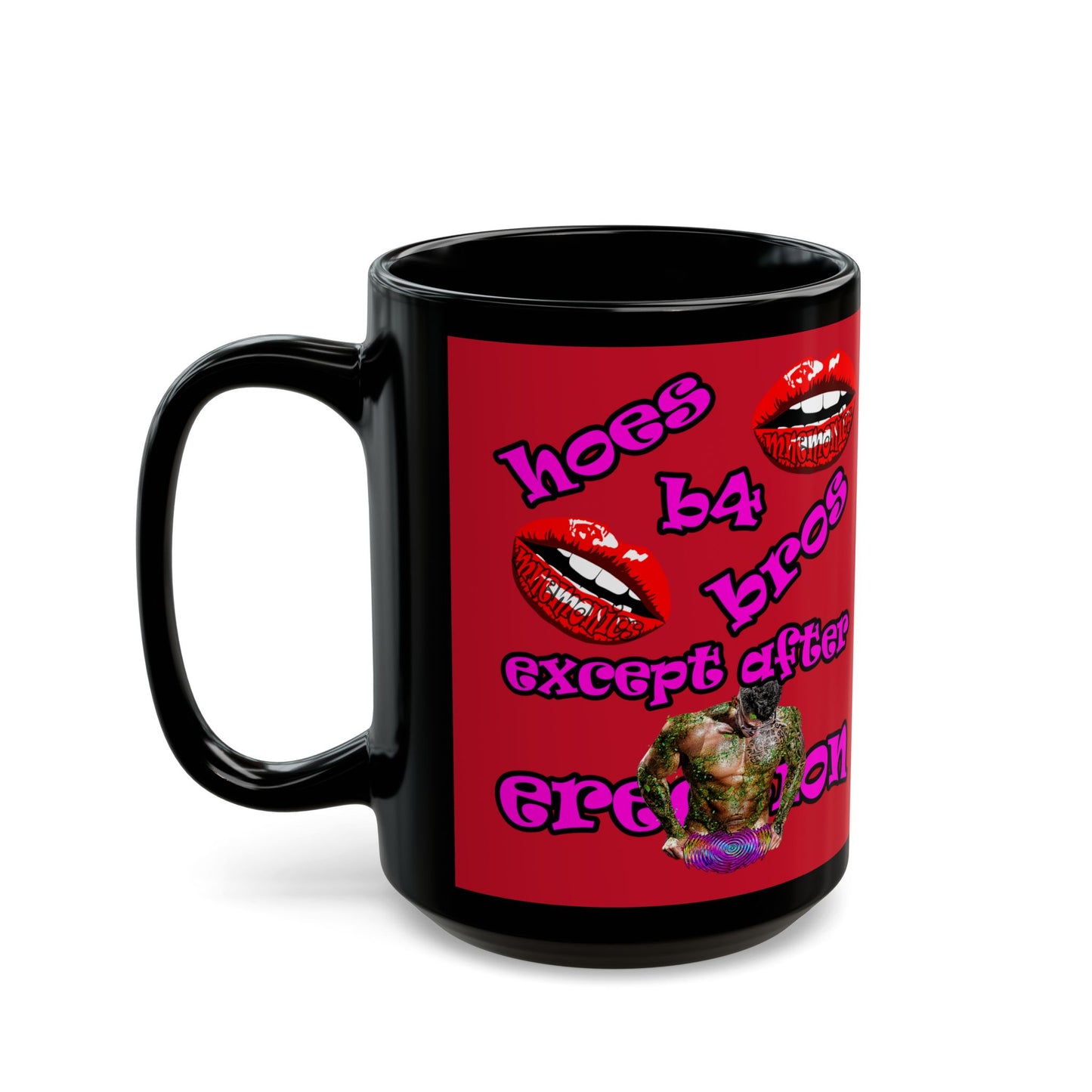 hoes b4 bros - Black Mug (dark red)