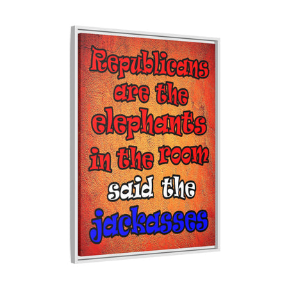 donkeys and elephants - framed canvas art (burnt orange)