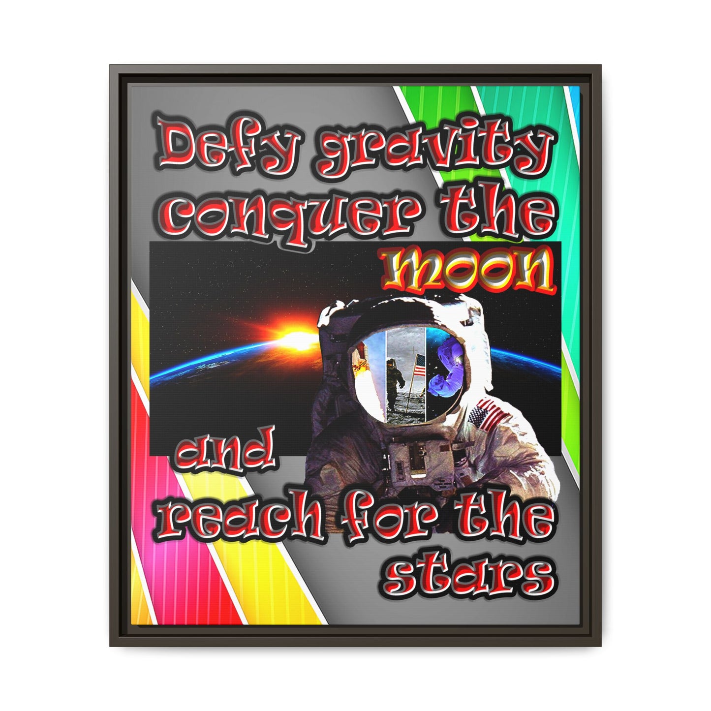 defy conquer reach - framed canvas art (rainbow split)