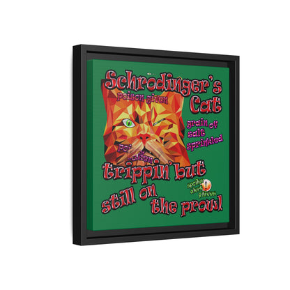 schrodinger's cat - framed canvas art (dark green)