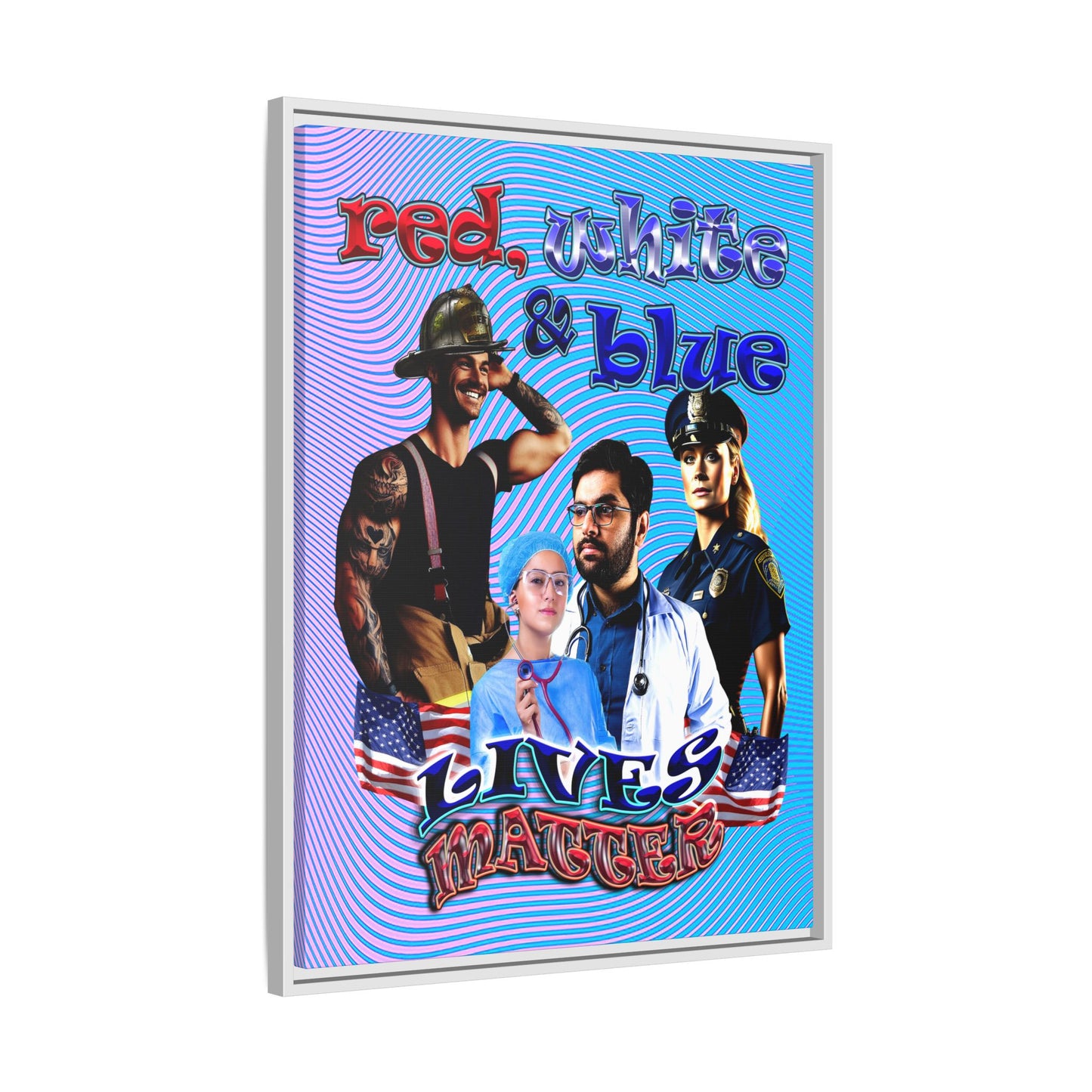 rw&b lives matter - framed canvas art (light blue-purple wave)