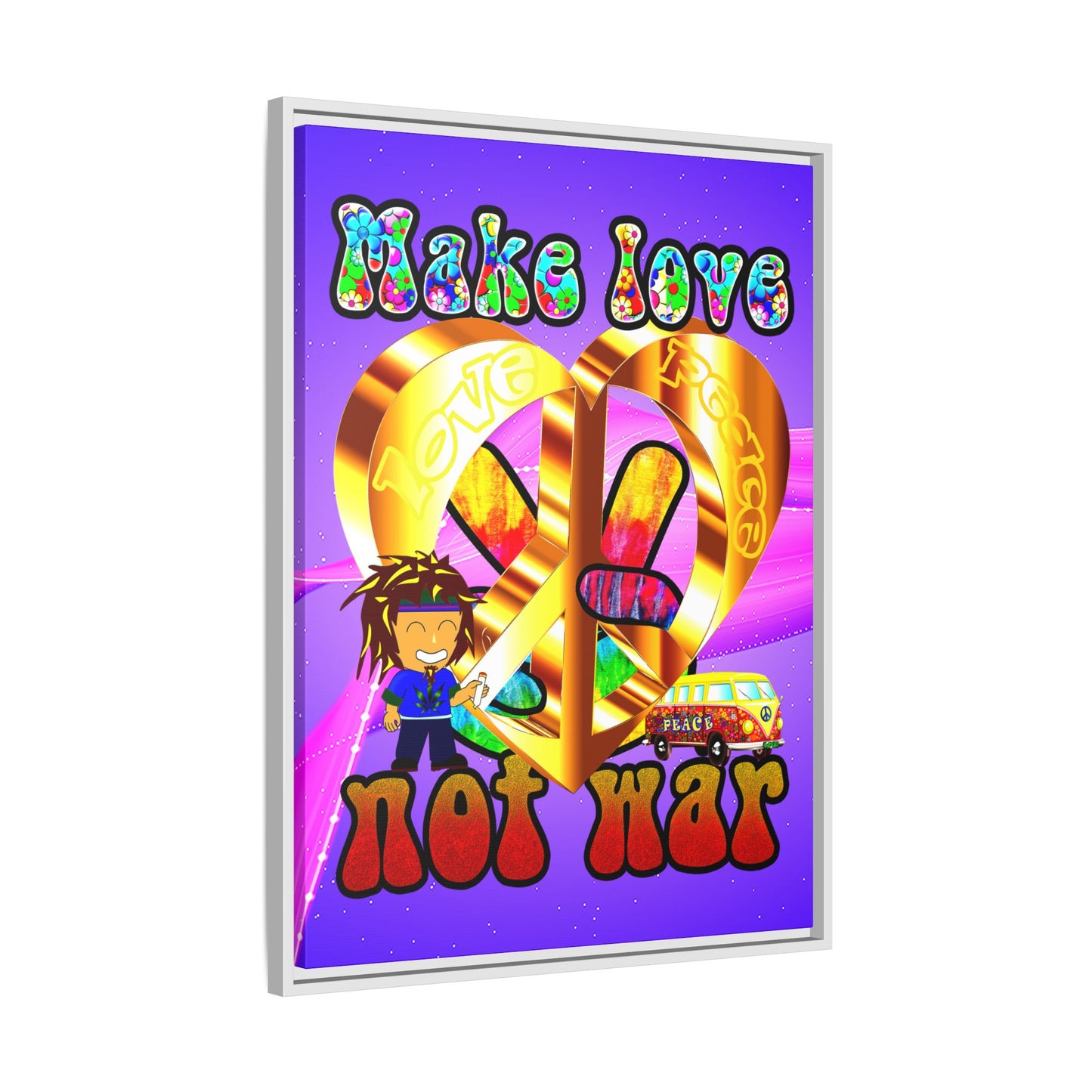 love peace - framed canvas art (purple-pink wave)