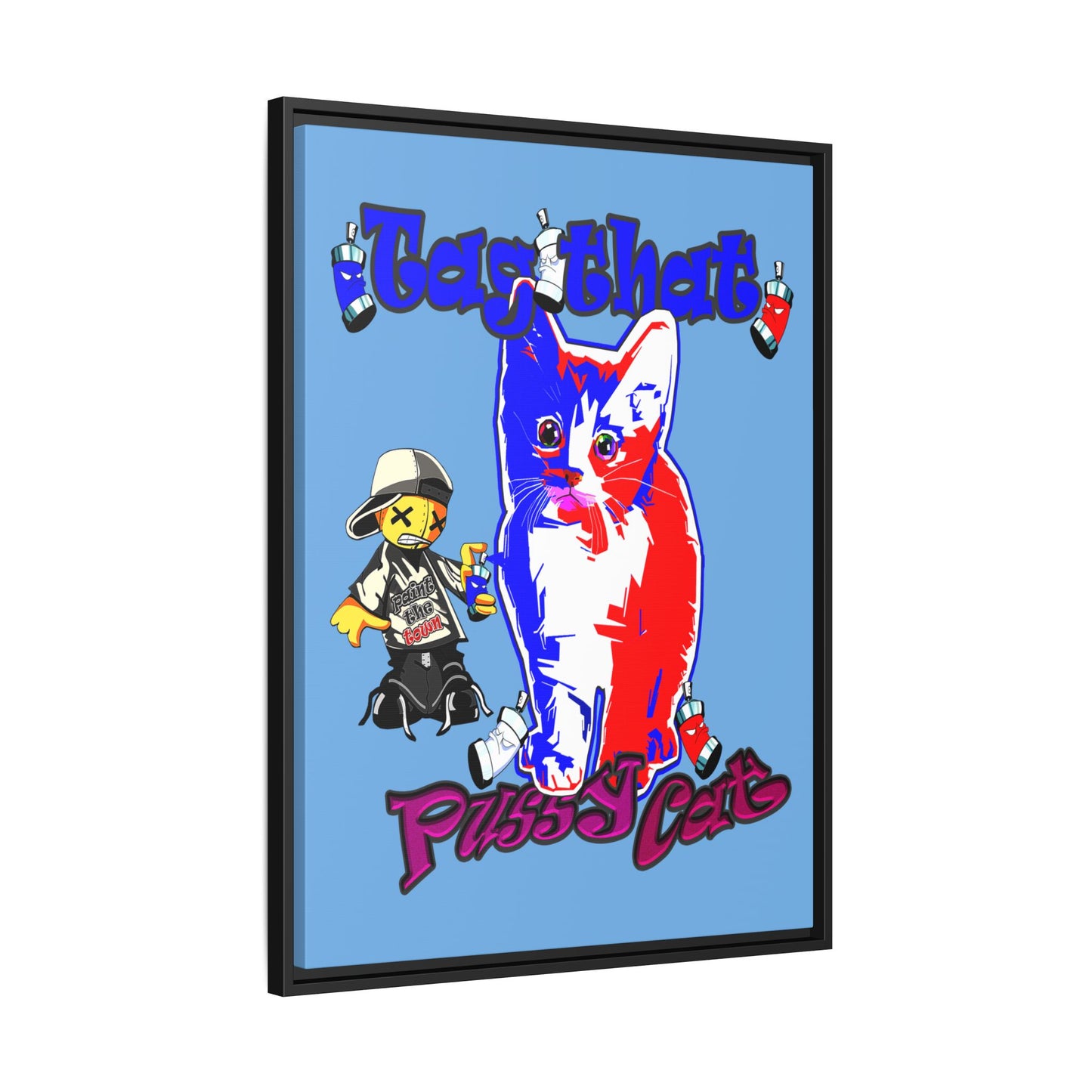 tag that - framed canvas art (light blue)